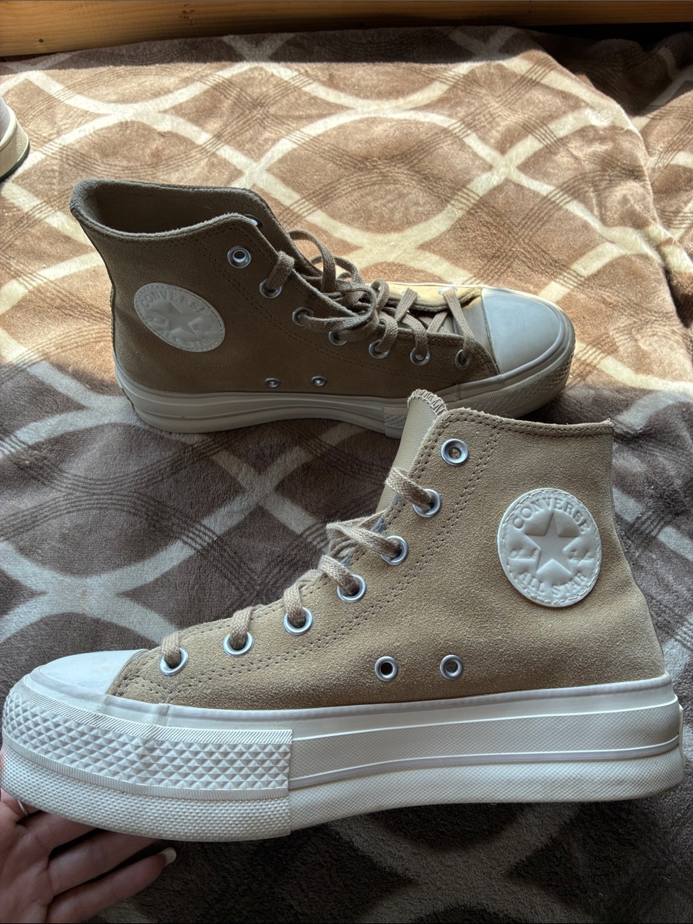 Converse High Top Platform Sneakers in Taupe Suede